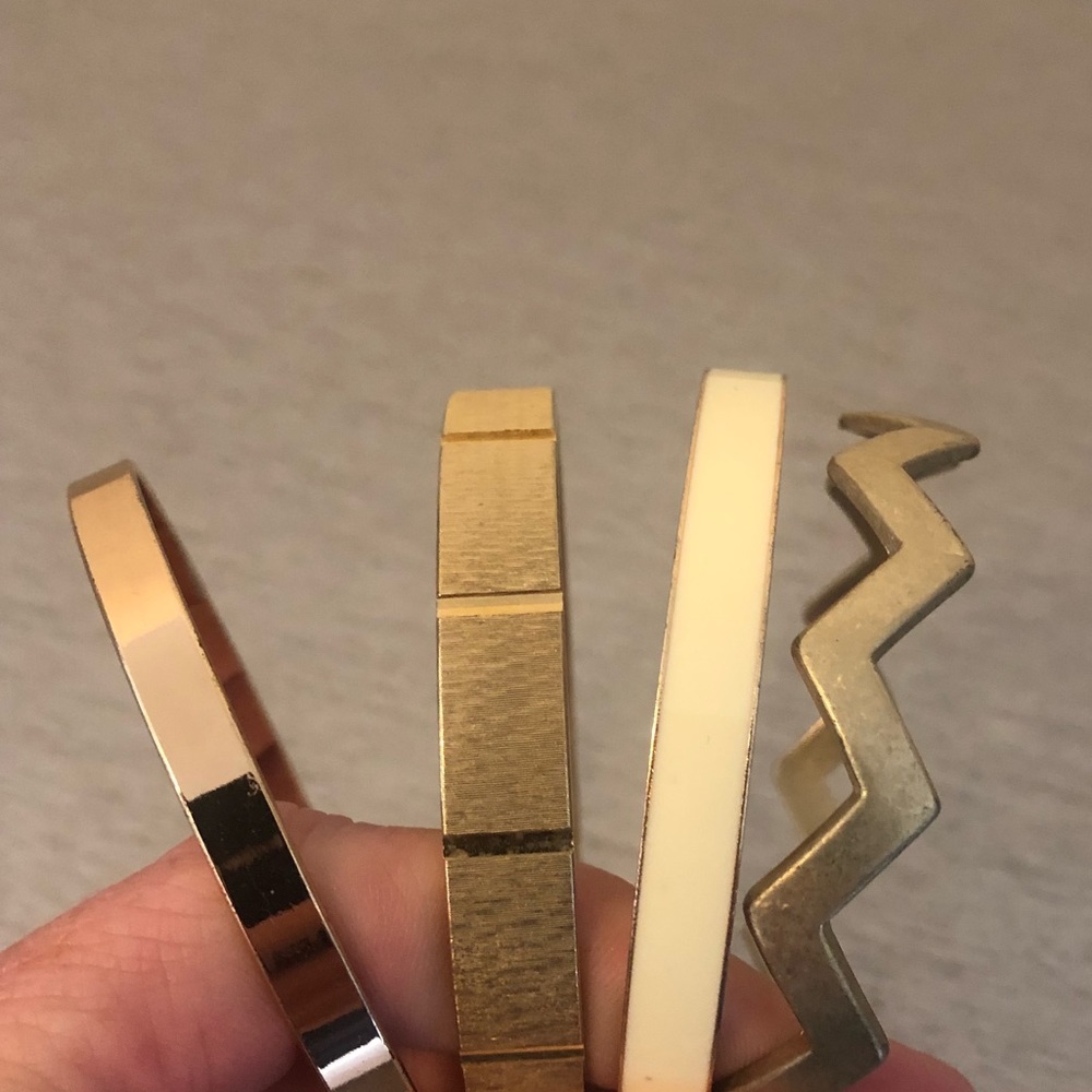 Gold Tone Bangle Bracelet Set | 4-Piece Mixed Texture Stack Minimalist Jewelry - Picture 4 of 4